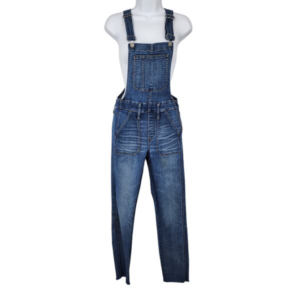 Madewell Women's Skinny Denim Overalls Raw Hem Side Zip Overalls Size XS - Picture 2 of 7